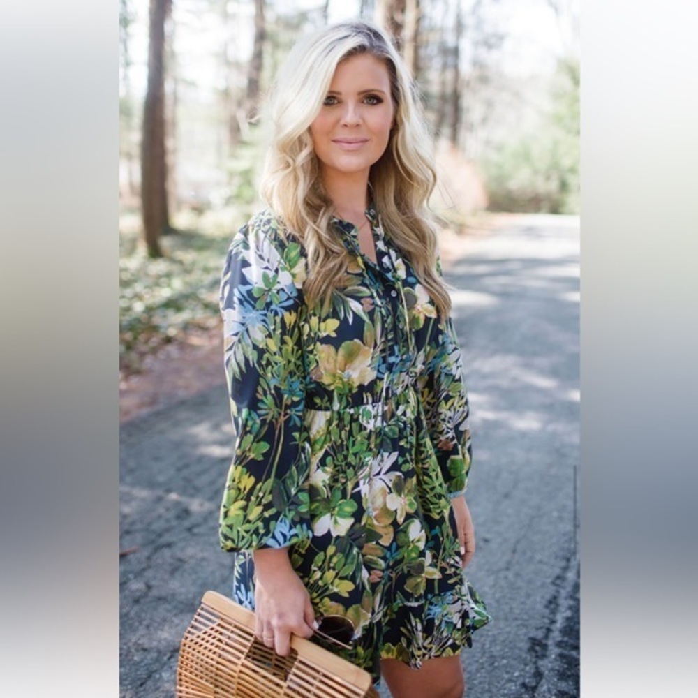 J.Crew Silk Watercolor Navy Floral ruffle dress